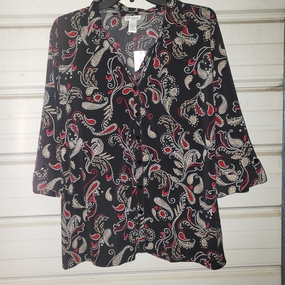 Plus Size 4X New 30/32 Paisely Print dressy black blouse women's top shirt work - Picture 1 of 5